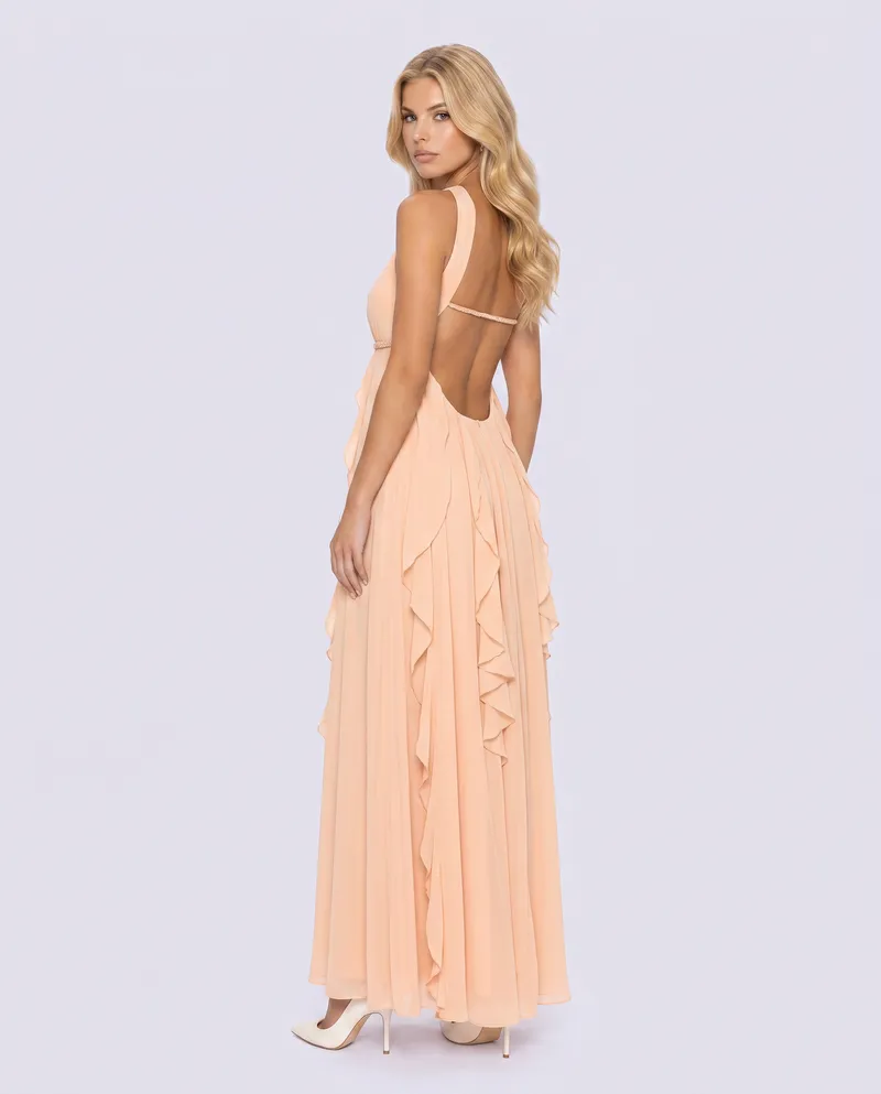 Catherine Halter Maxi Dress - Peach