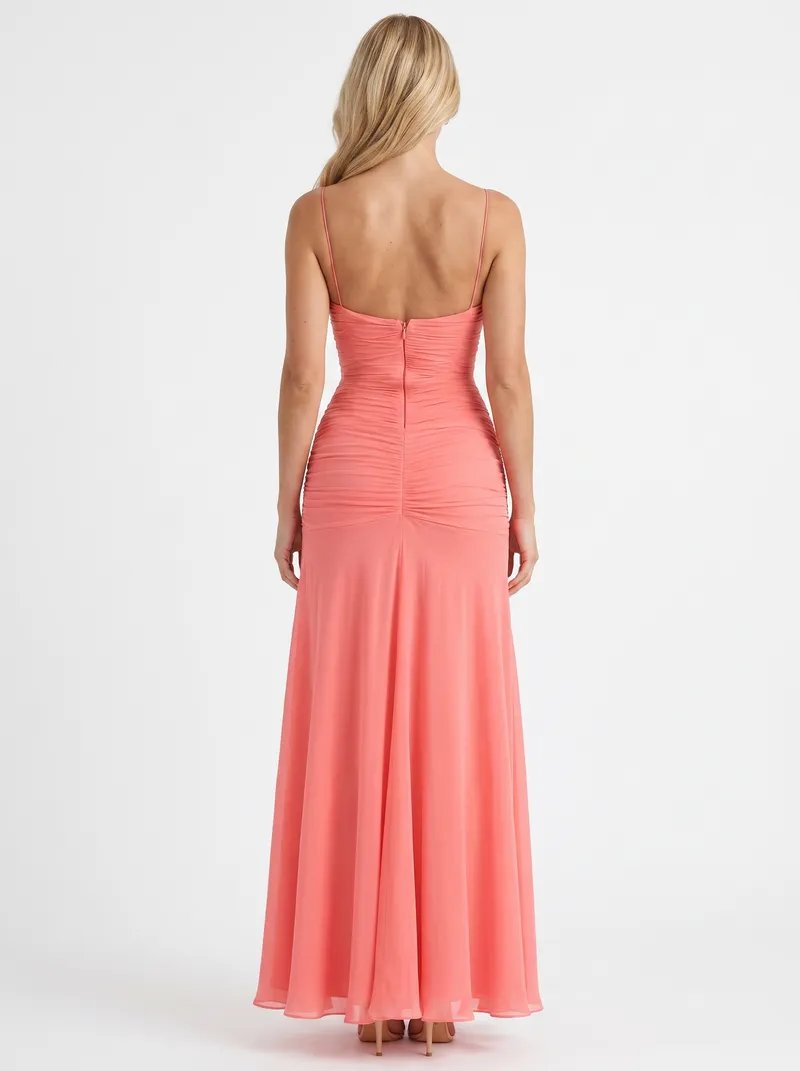 Delilah Mesh Maxi Dress - Coral