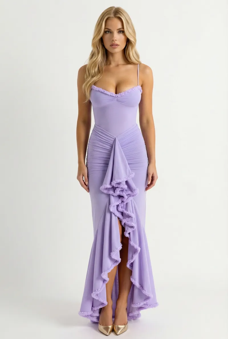 Gabbi Ruffle Maxi Dress - Purple