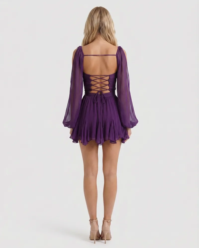 Elda Ruffle Mini Dress - Purple