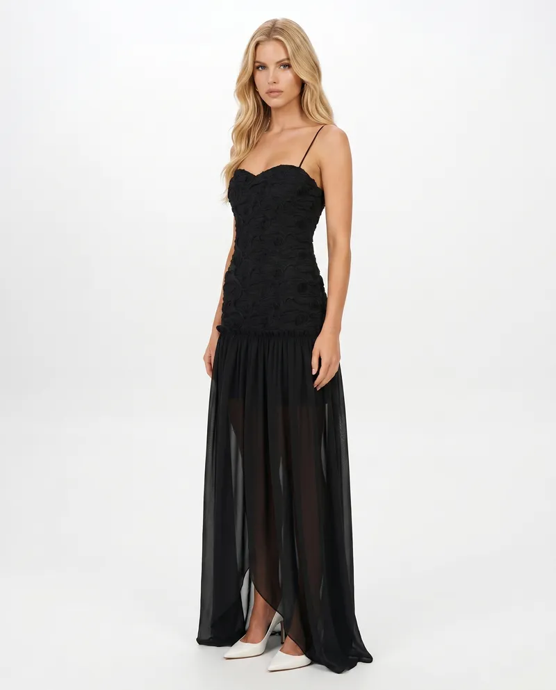 Esmaralda Ruched Strapless Maxi Dress - Black