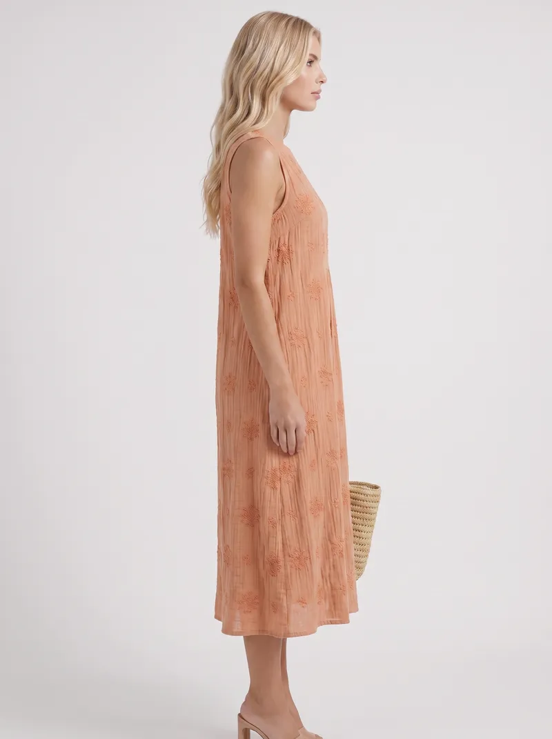 Elin Embroidered Midi Dress - Orange