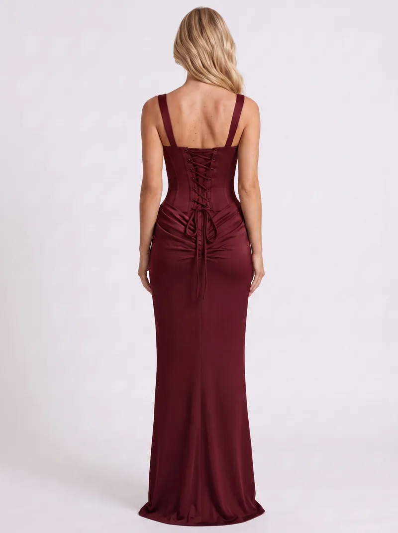 Octavia Corset Maxi Dress - Burgundy