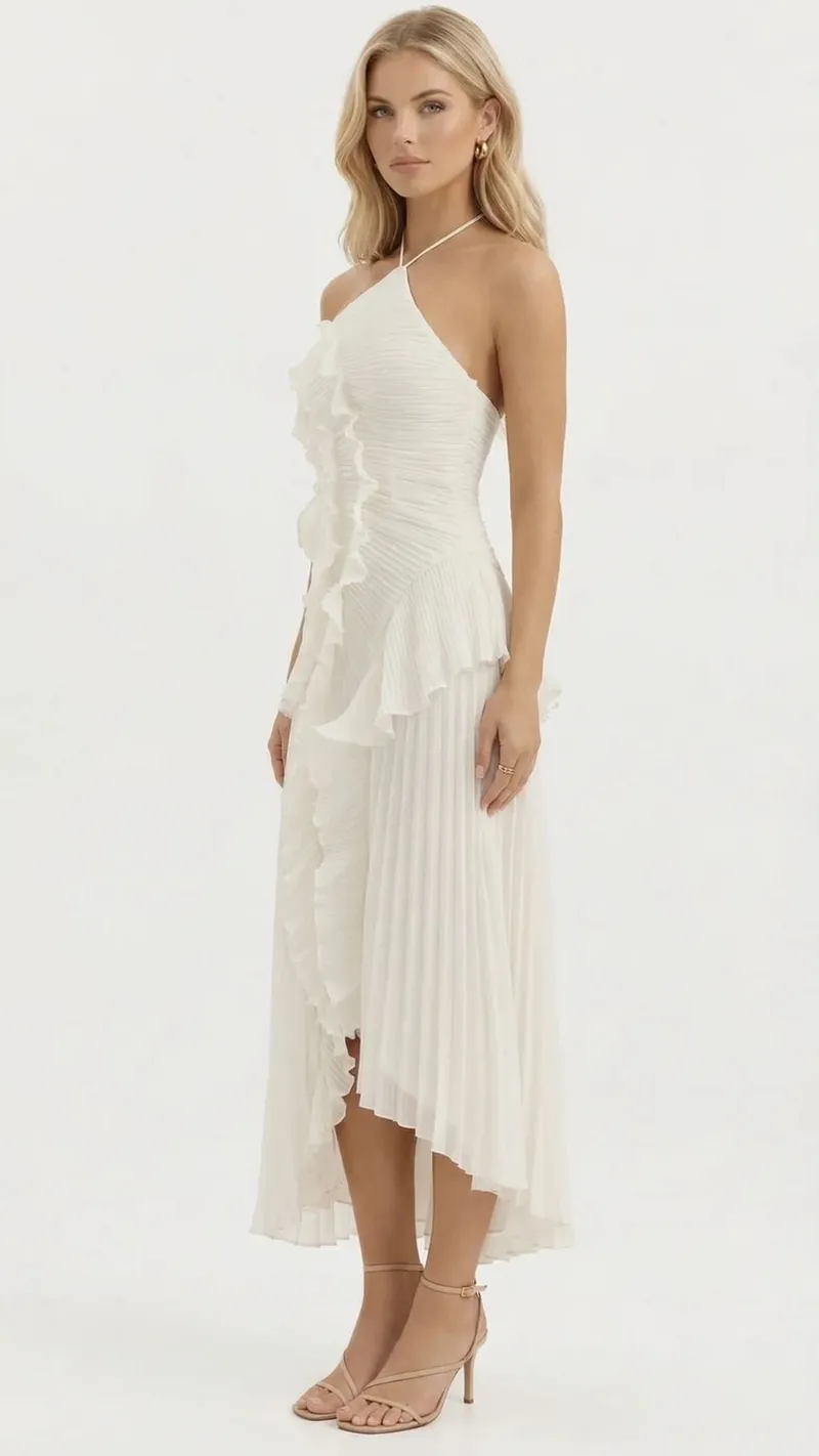 Nathalie Ruffle Maxi Dress - White