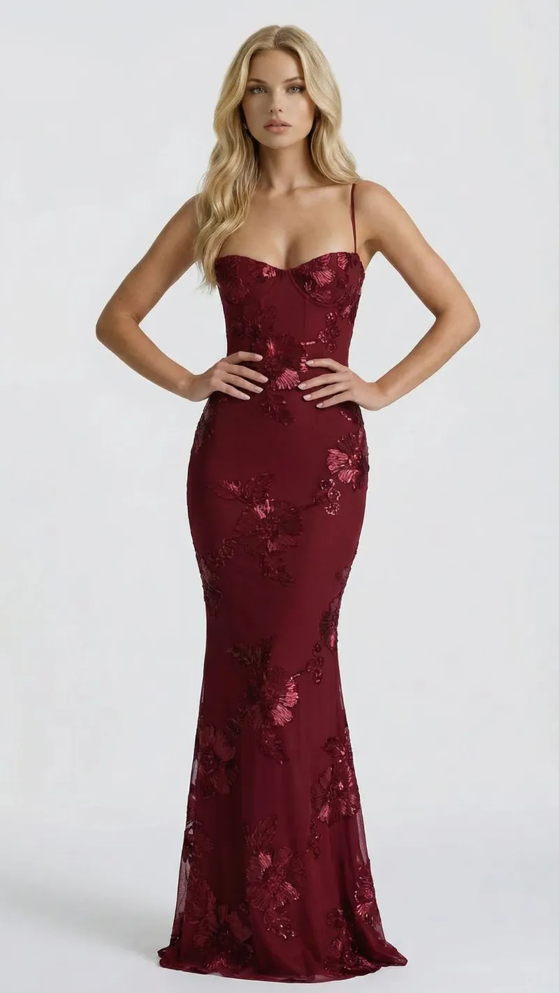 Celestina Floral Maxi Dress - Burgundy