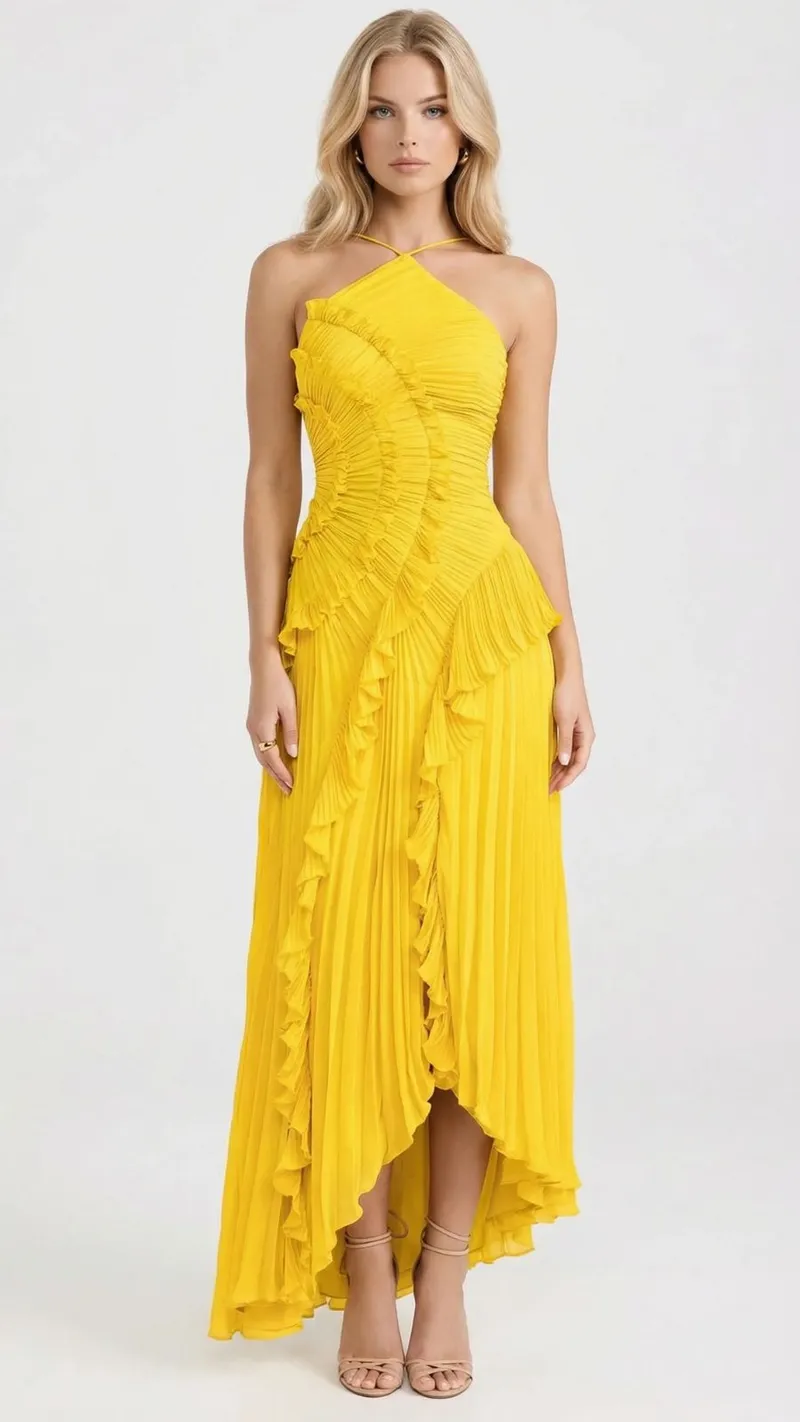 Nathalie Ruffle Maxi Dress - Yellow