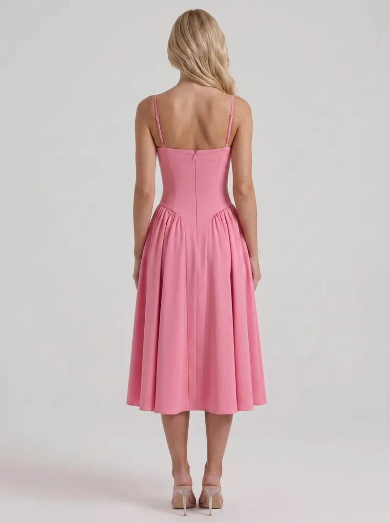 Francesca Sweetheart Ruched Midi Dress - Hot Pink