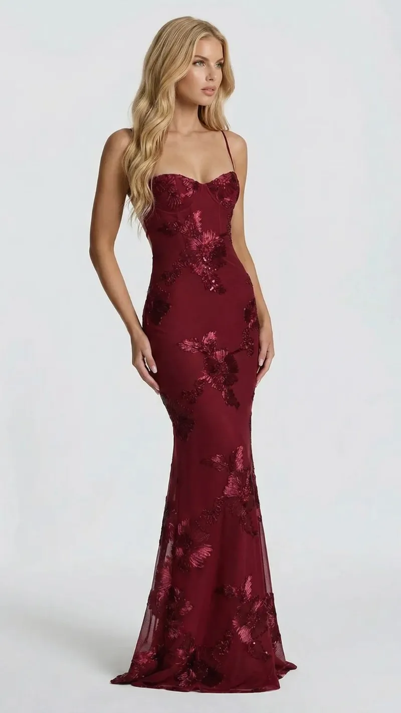 Celestina Floral Maxi Dress - Burgundy