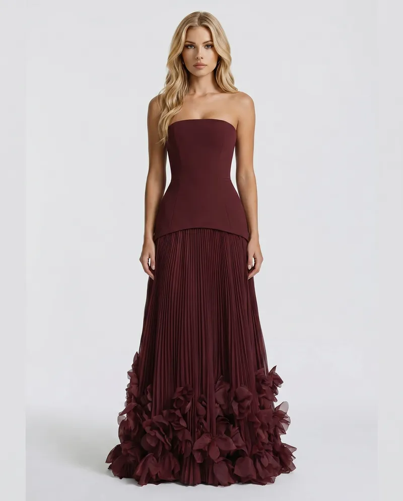 Katy Rosette Maxi Dress - Burgundy