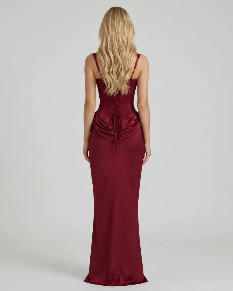 Cerene Corset Maxi Dress - Burgundy