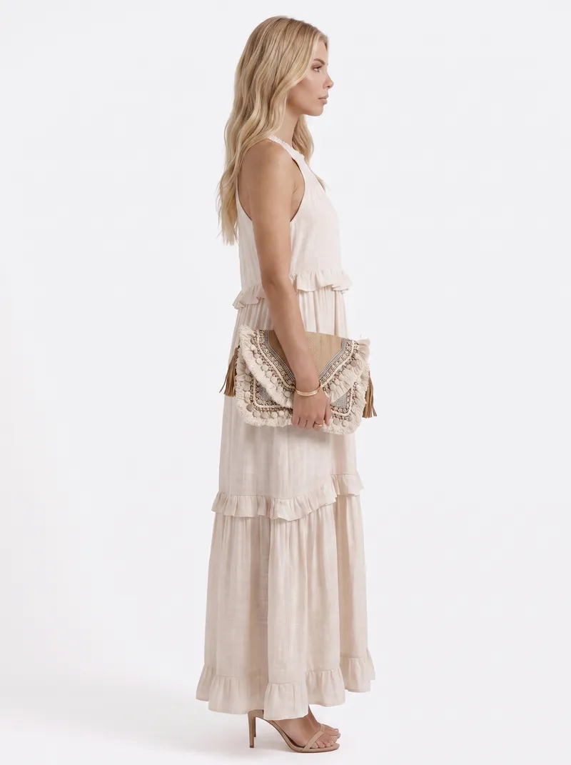 Thea Tiered Maxi Dress - Apricot