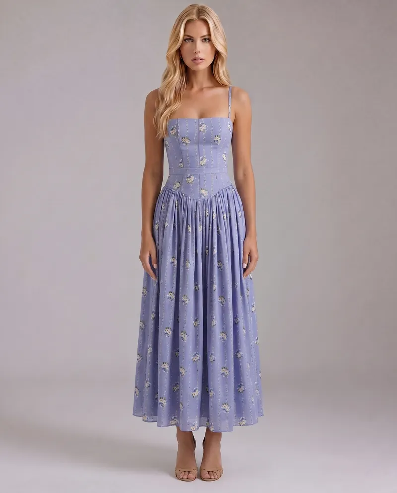 Cielle Floral Midi Dress - Daisies Print