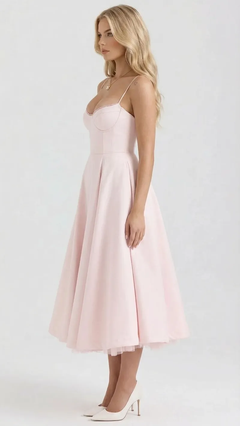 Selene Sweetheart Midi Dress - Pink