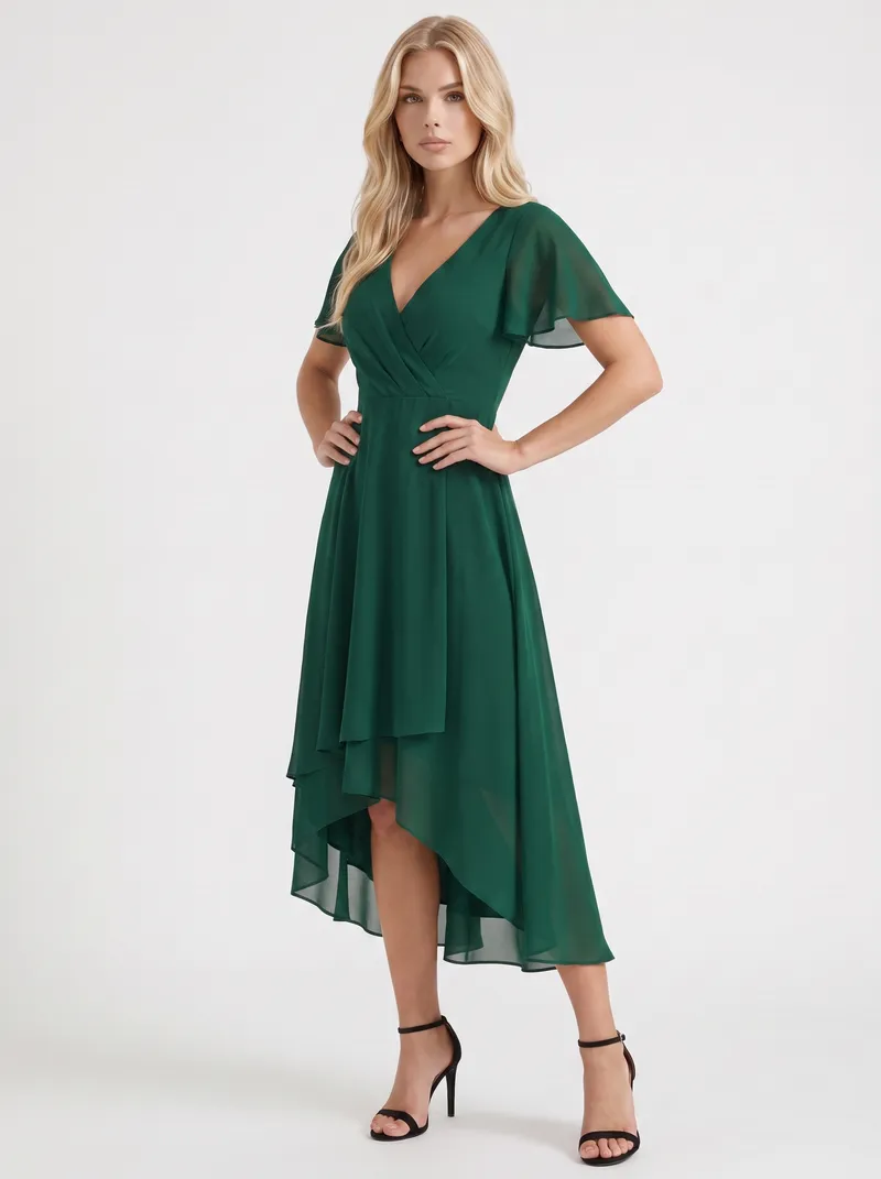 Calliope Ruffle Midi Dress - Dark Green