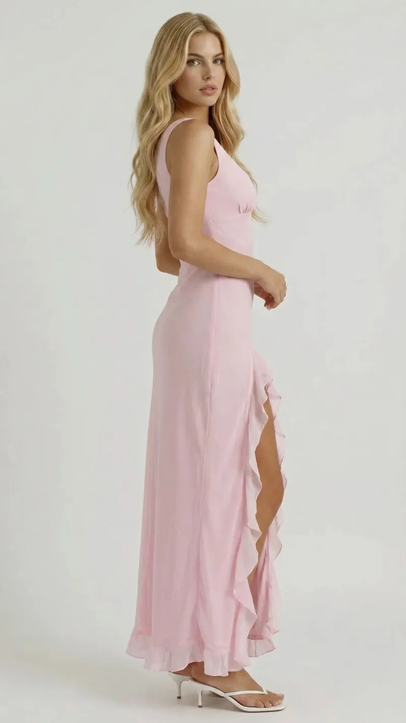 Emily Ruffle Maxi Dress - Pink