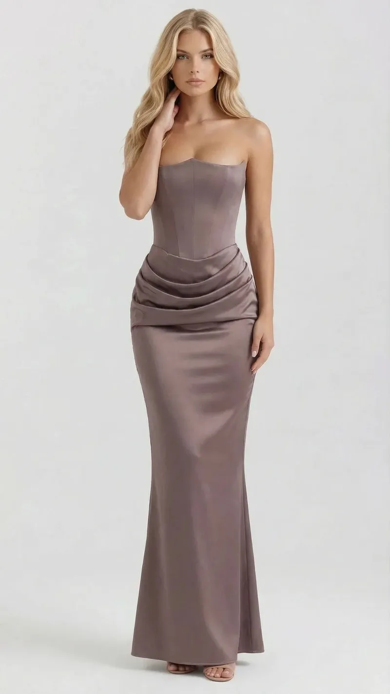 Scarlet Corset Strapless Maxi Dress - Brown