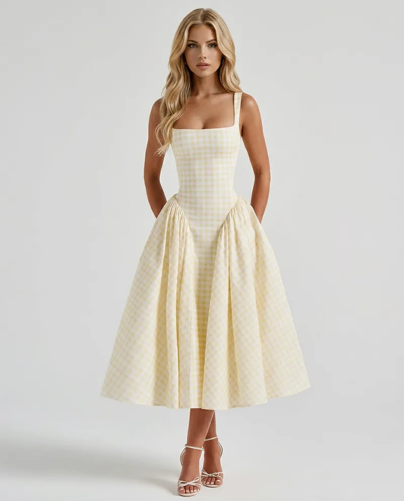 Sherrie Gingham Midi Dress - Butter Yellow