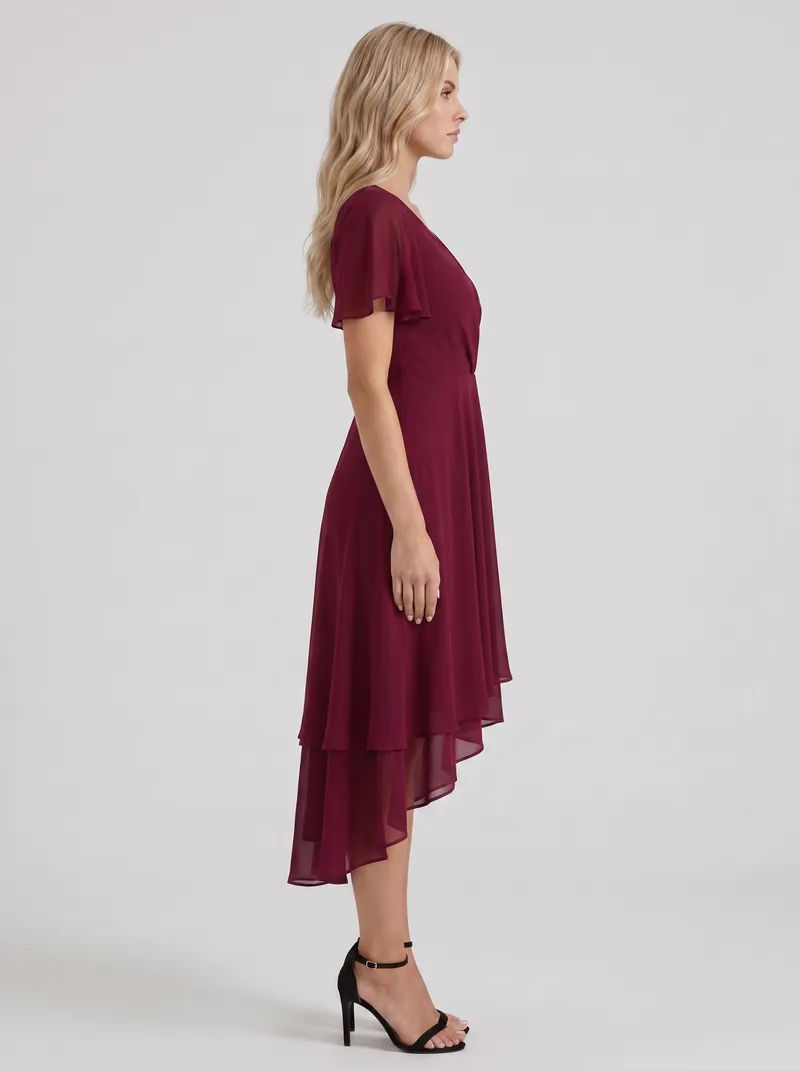 Calliope Ruffle Midi Dress - Red