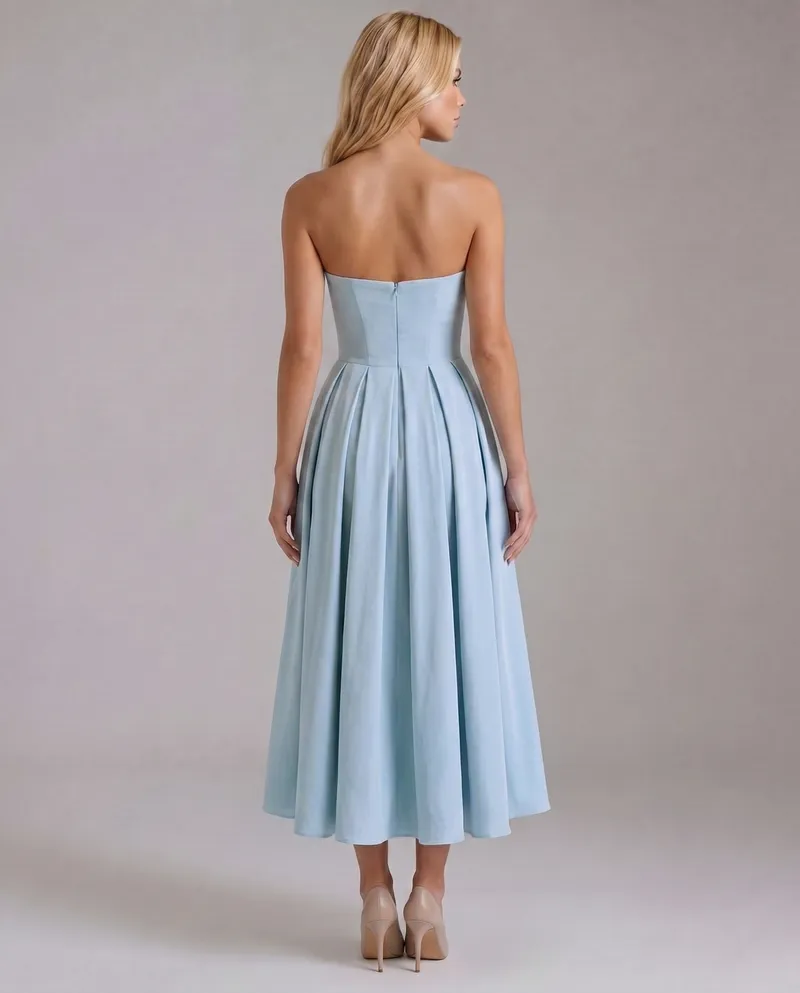 Juliana Strapless Midi Dress - Blue
