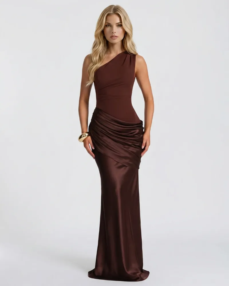 Noelle Draped Maxi Dress - Brown
