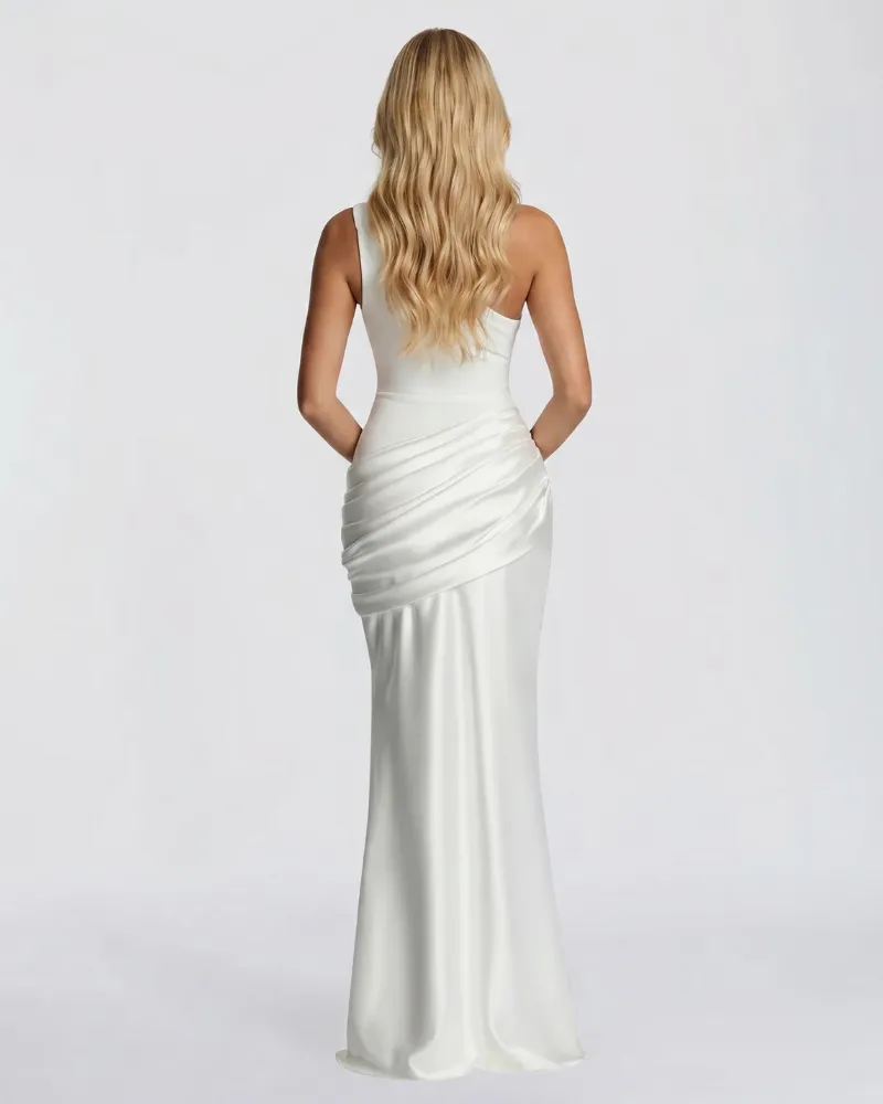 Noelle Draped Maxi Dress - White