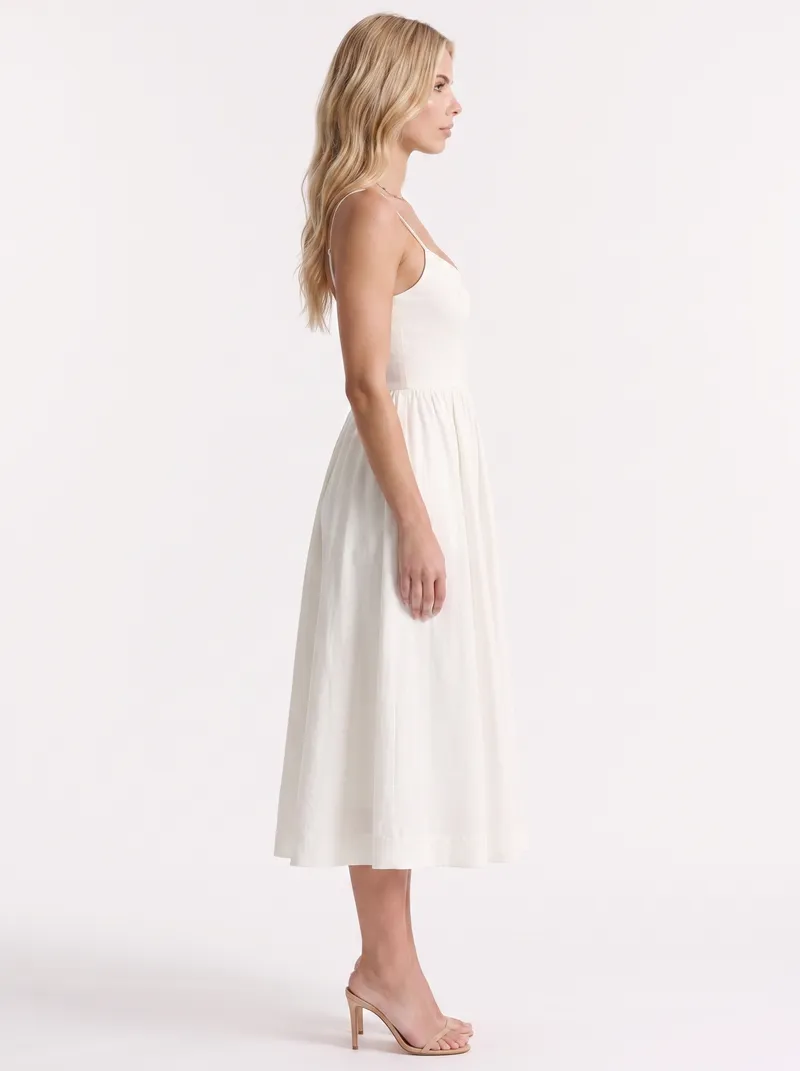 Birdie Flare Midi Dress - White