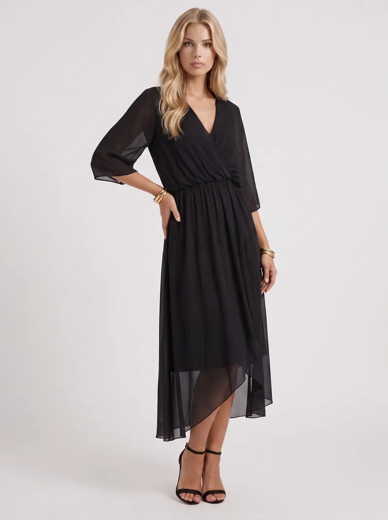 Lucienne Wrap Midi Dress - Black