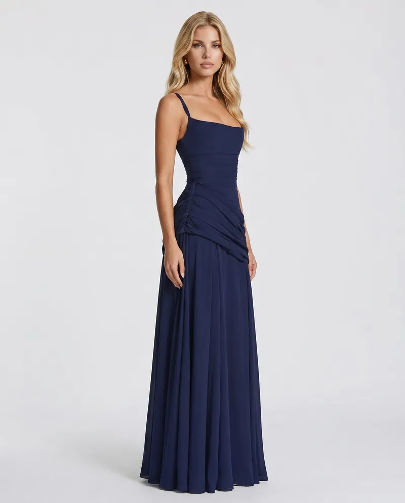 Charlotte Ruched Maxi Dress - Navy