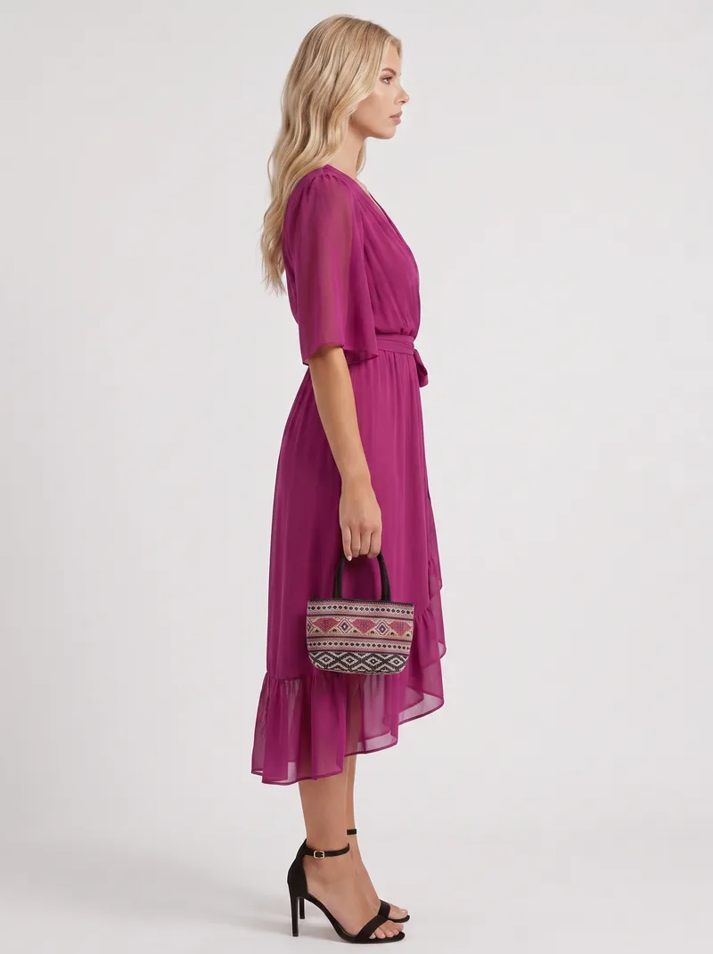 Lucienne Wrap Midi Dress - Dark Purple
