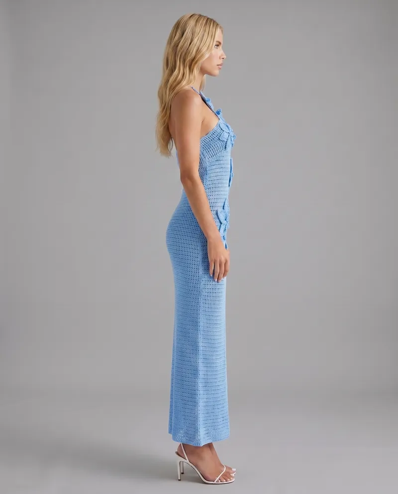 Kyla Crochet Halter Maxi Dress - Blue