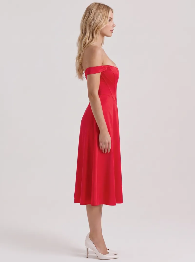 Astra Corset Midi Dress - Red