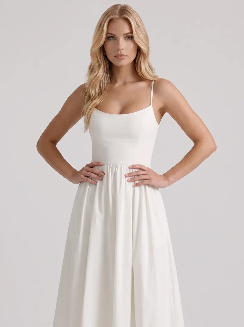Birdie Flare Midi Dress - White