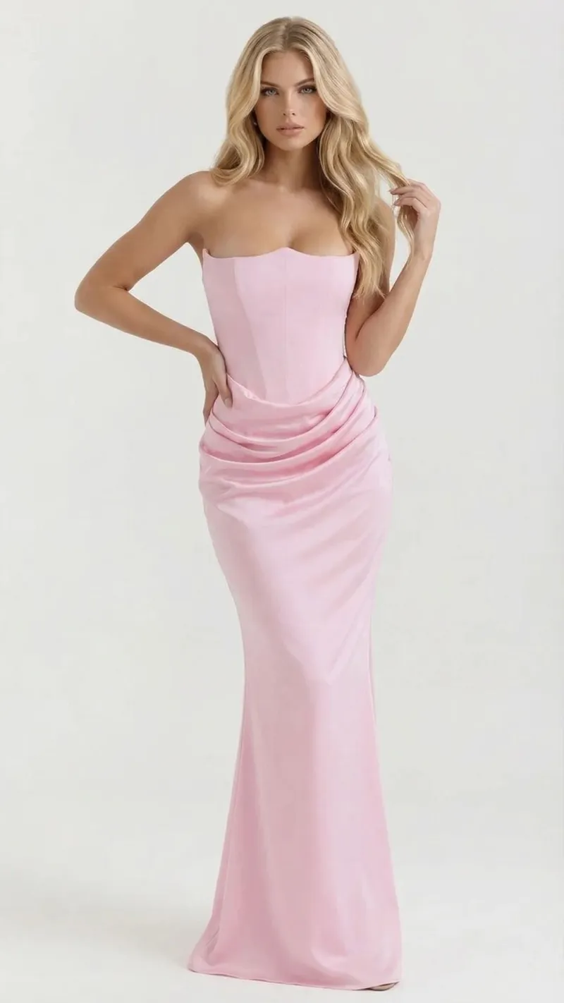 Scarlet Corset Strapless Maxi Dress - Pink