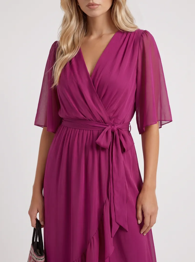 Lucienne Wrap Midi Dress - Dark Purple