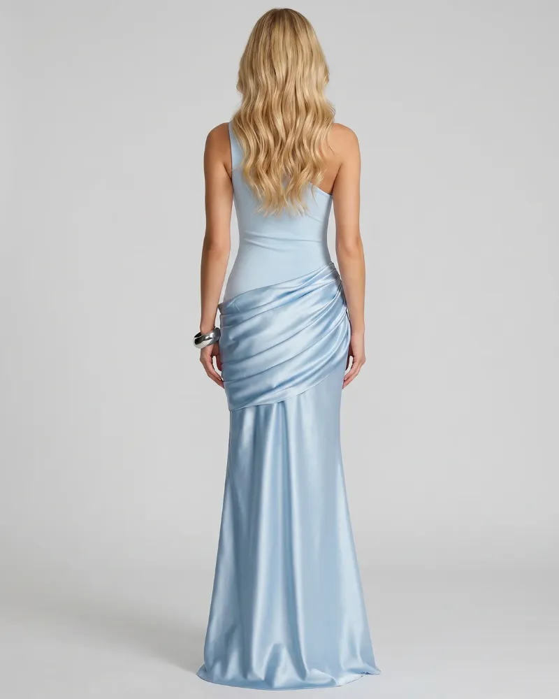 Noelle Draped Maxi Dress - Light Blue