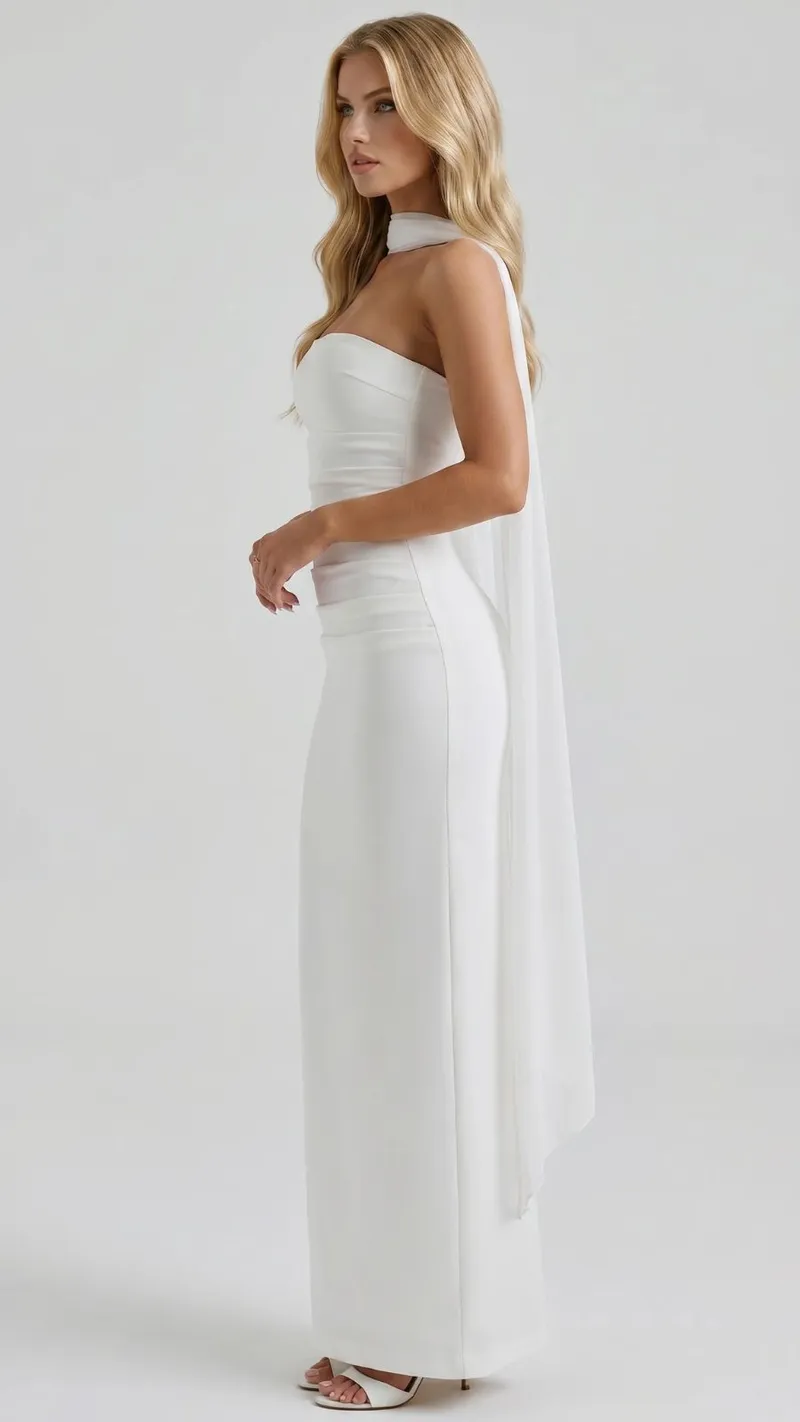 Francisca Bandage Mesh Sash Maxi Dress - White