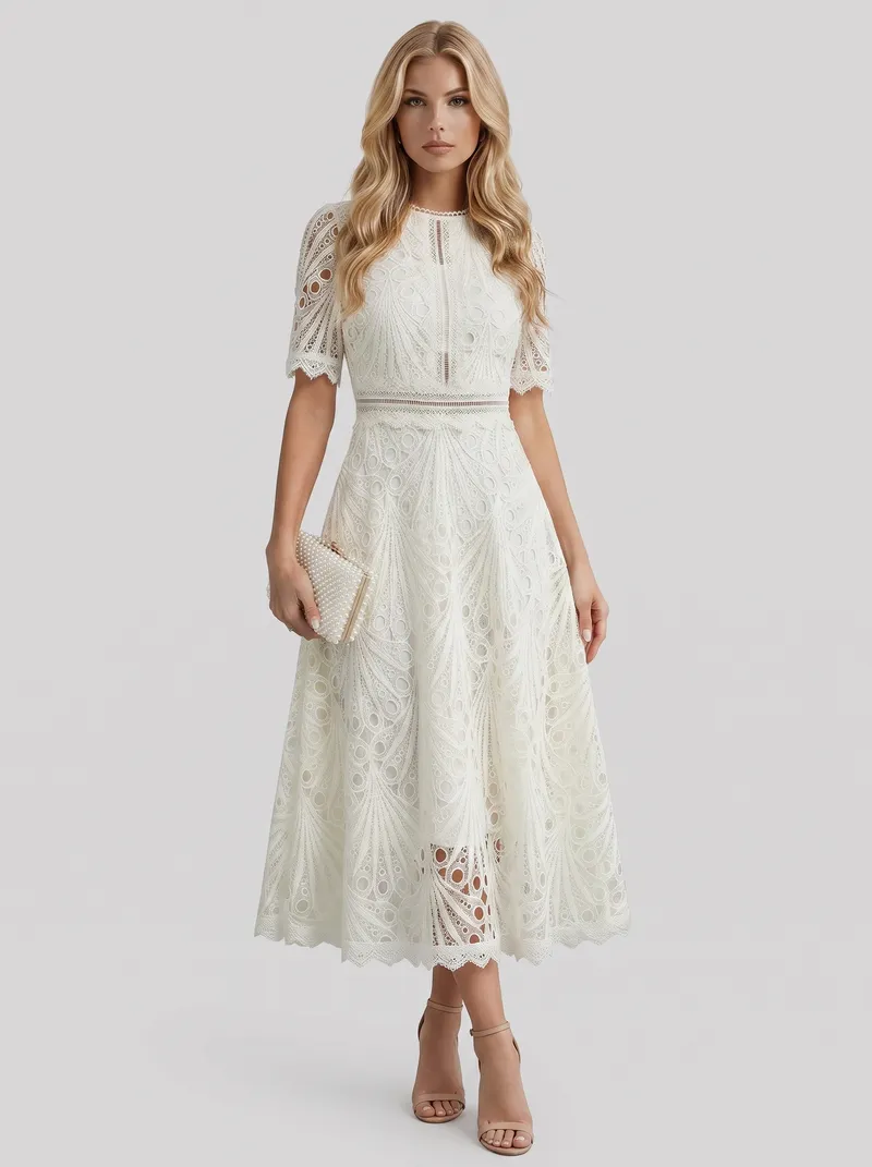Clarisse Lace Midi Dress - White