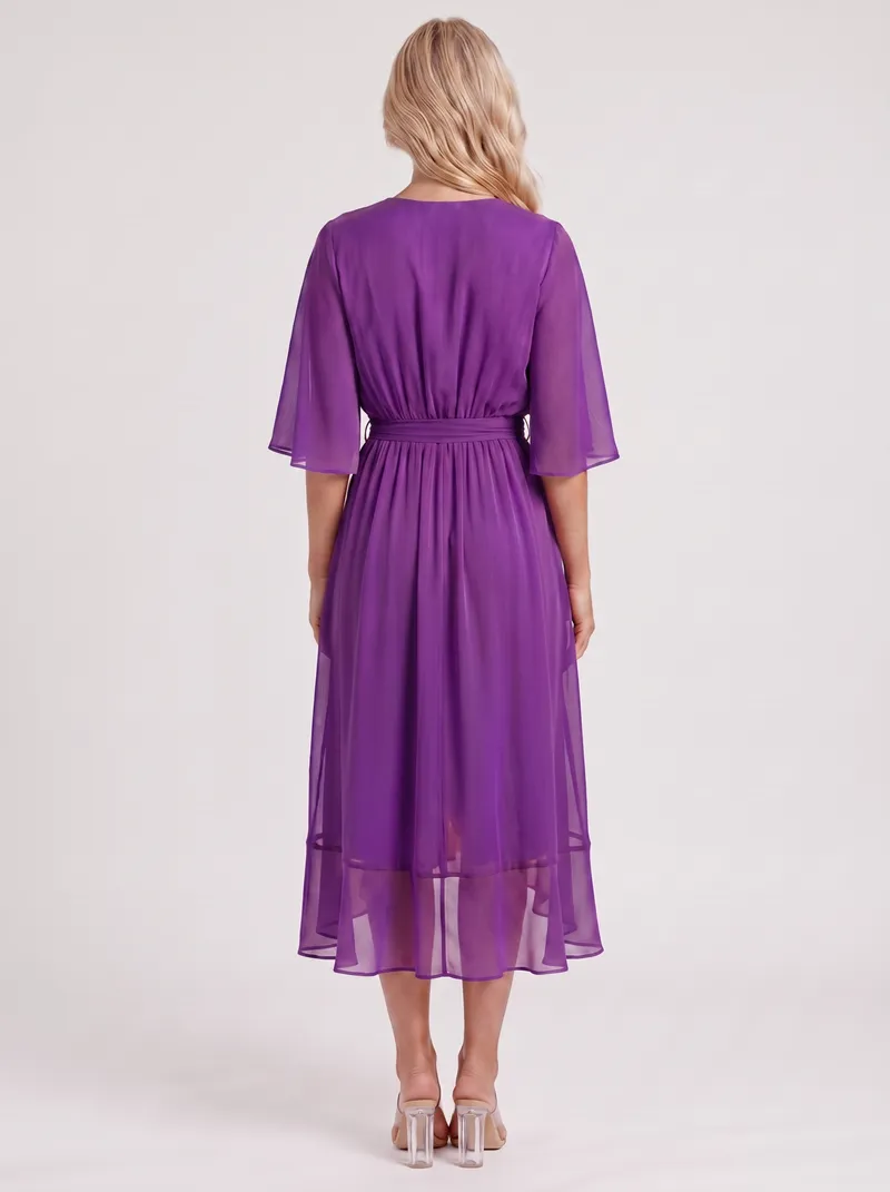 Lucienne Wrap Midi Dress - Purple
