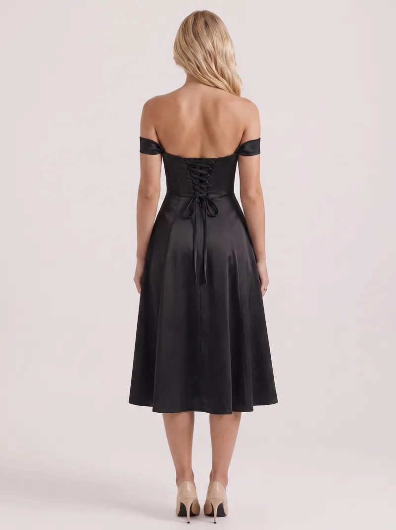 Astra Corset Midi Dress - Black