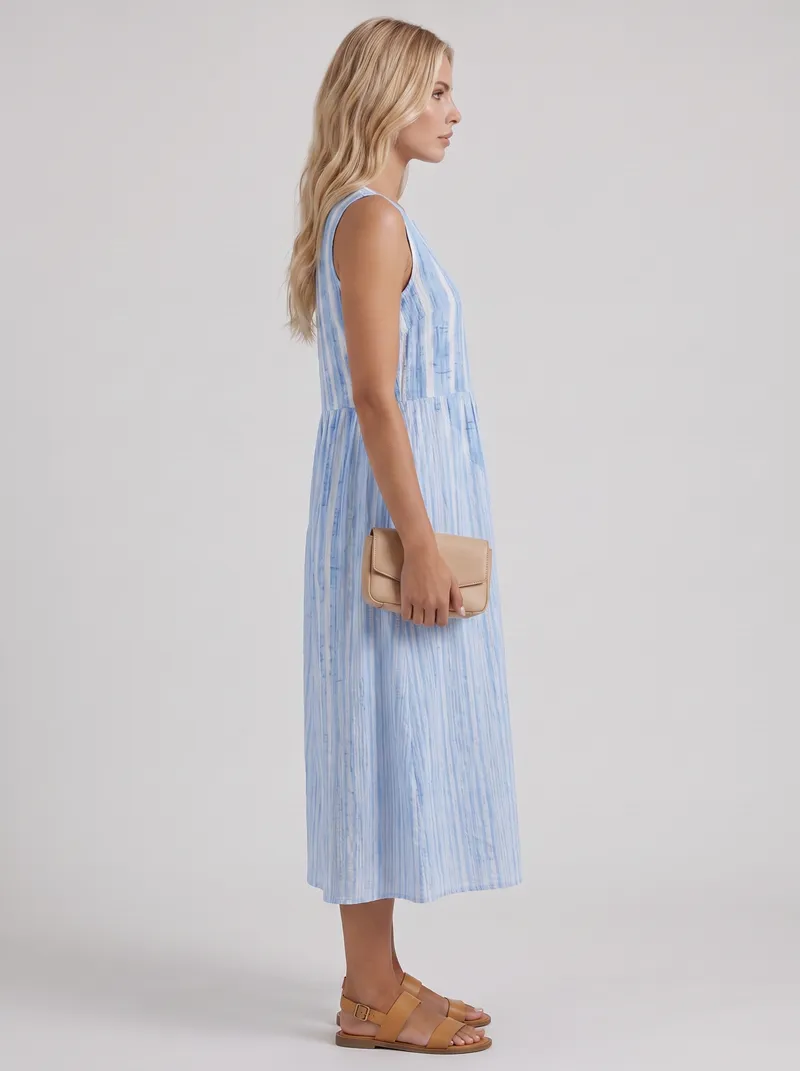 Elara Printed Midi Dress - Blue Stripe