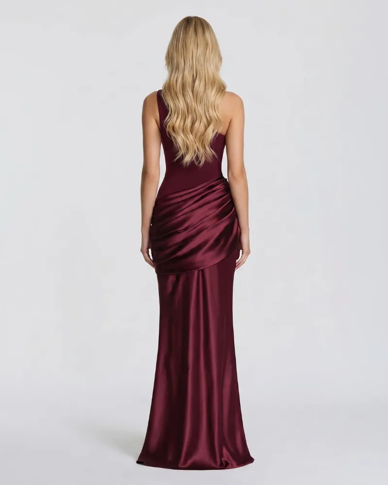 Noelle Draped Maxi Dress - Cherry