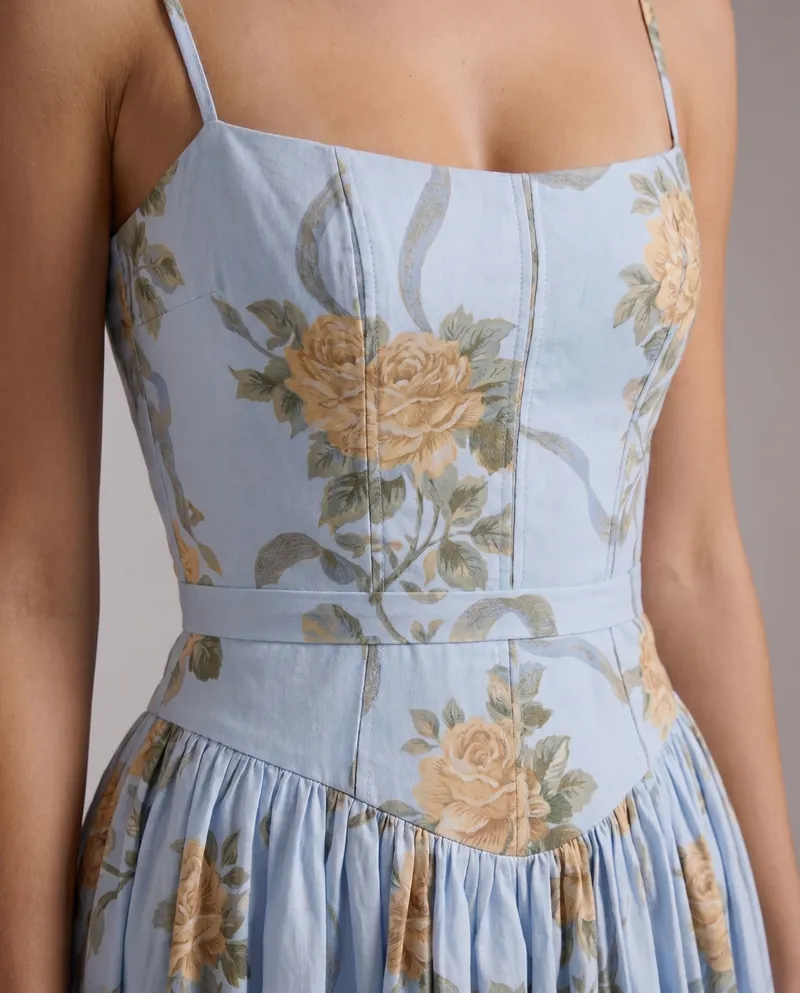 Cielle Floral Midi Dress - Vintage Blue