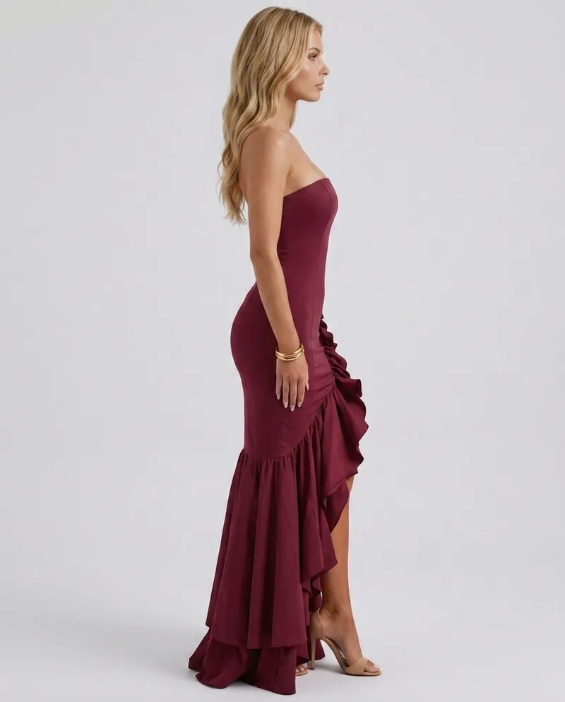 Eloise Ruffle Maxi Dress - Burgundy