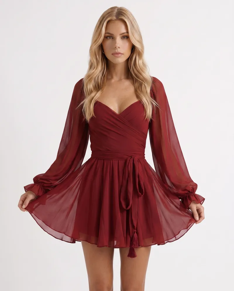 Elda Ruffle Mini Dress - Red