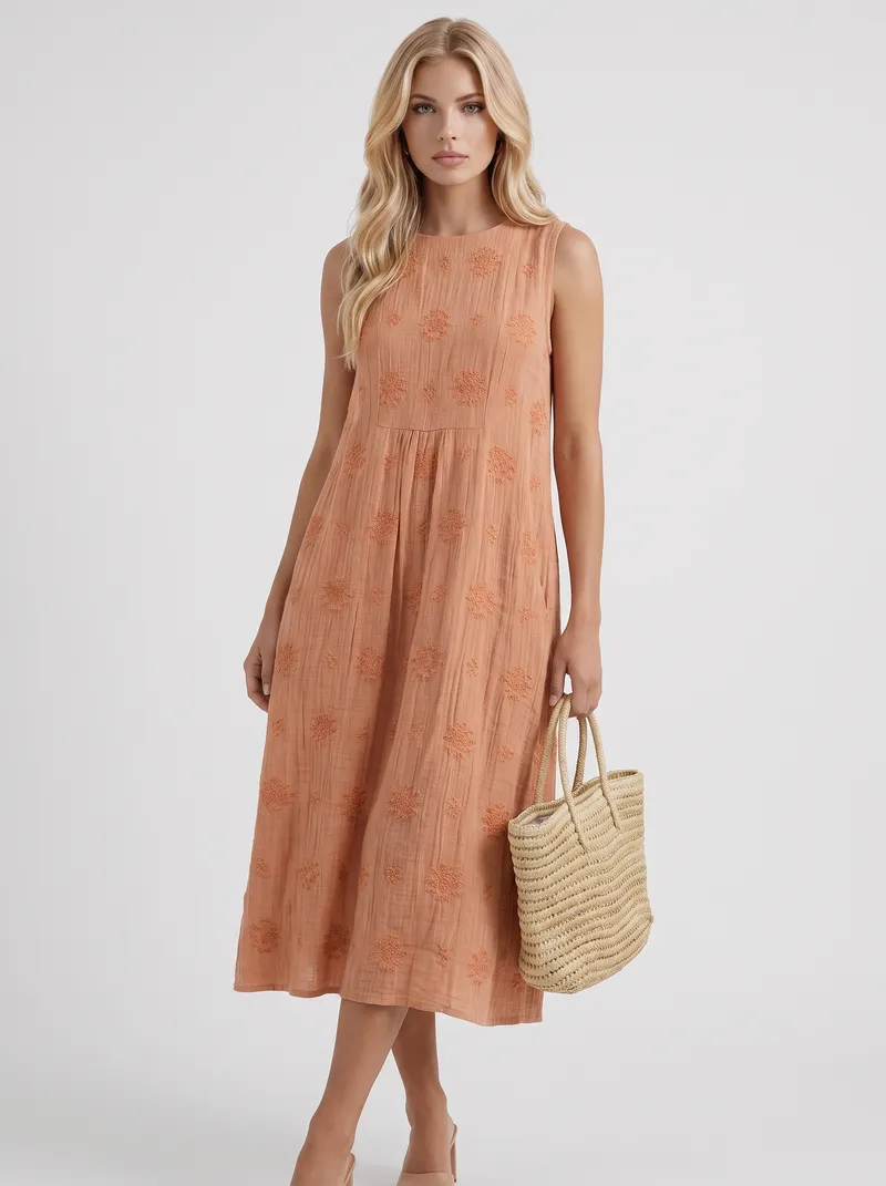 Elin Embroidered Midi Dress - Orange