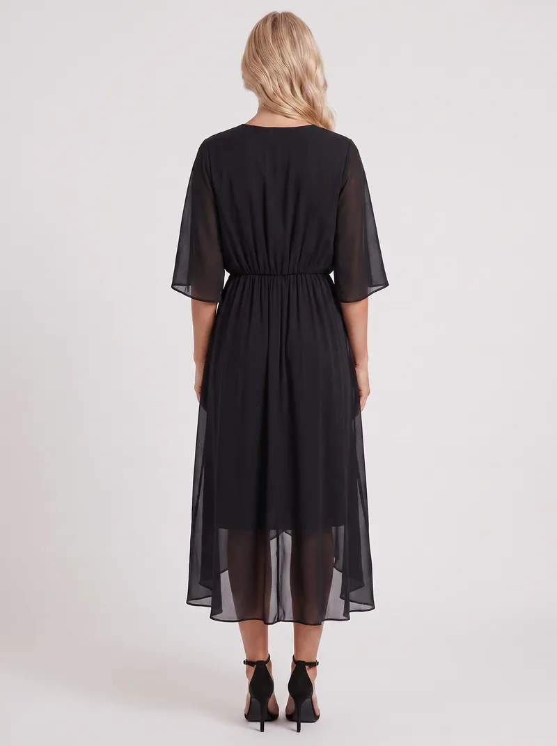 Lucienne Wrap Midi Dress - Black
