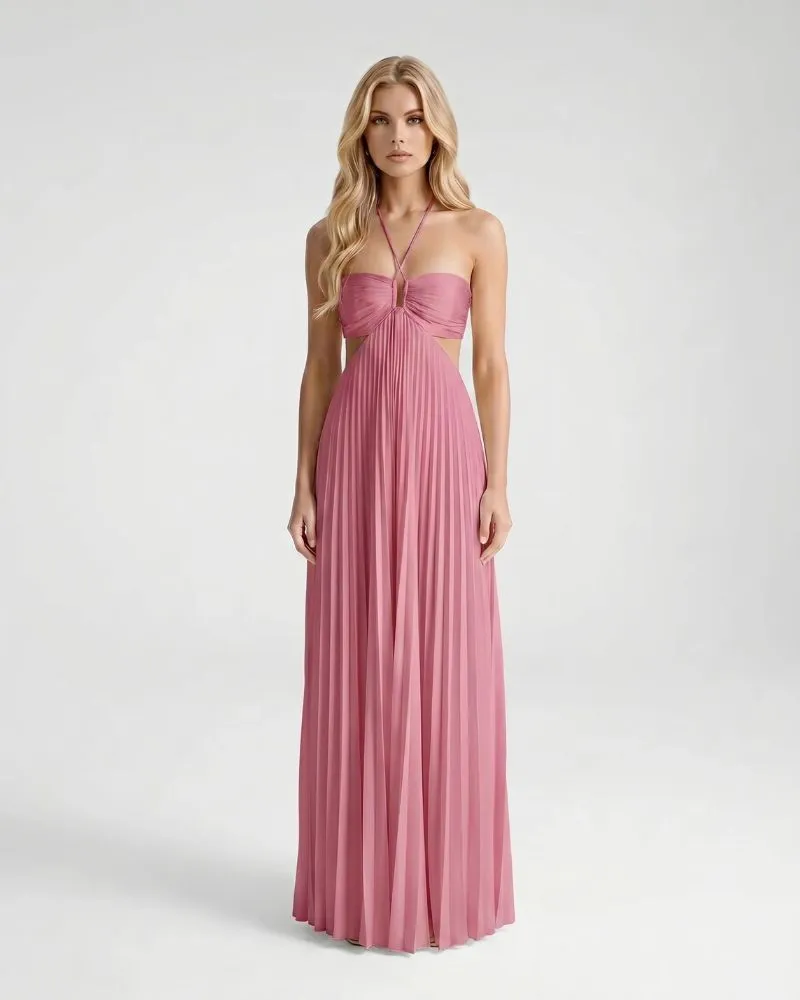 Aurora Pleated Cutout Maxi Dress - Pink