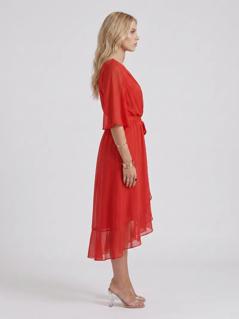 Lucienne Wrap Midi Dress - Red
