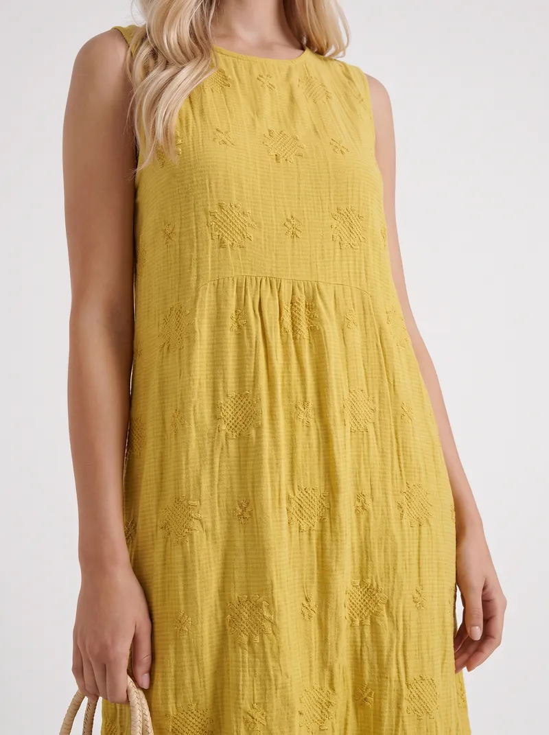 Elin Embroidered Midi Dress - Yellow