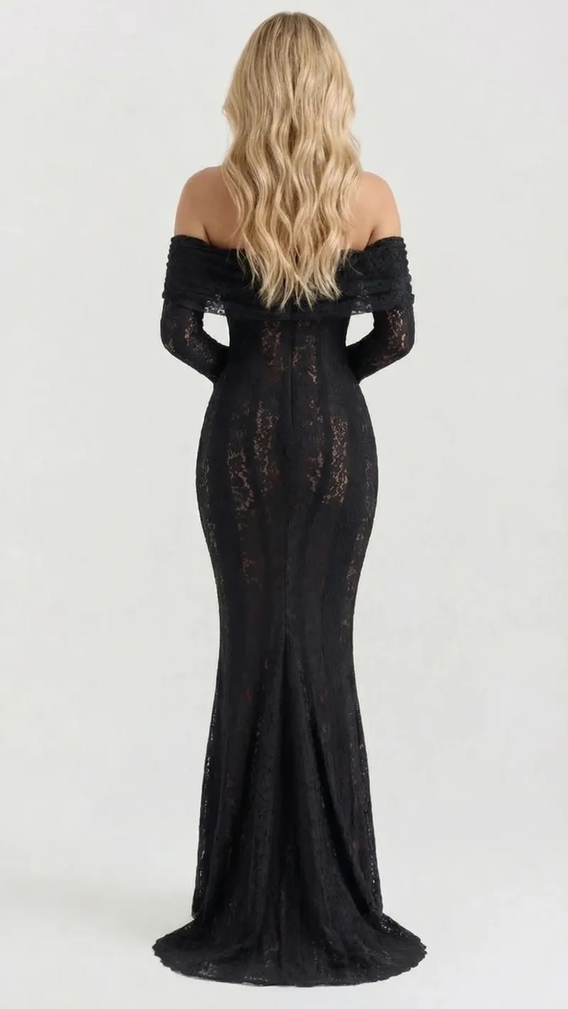 Rebekah Lace Off-Shoulder Maxi Dress - Black